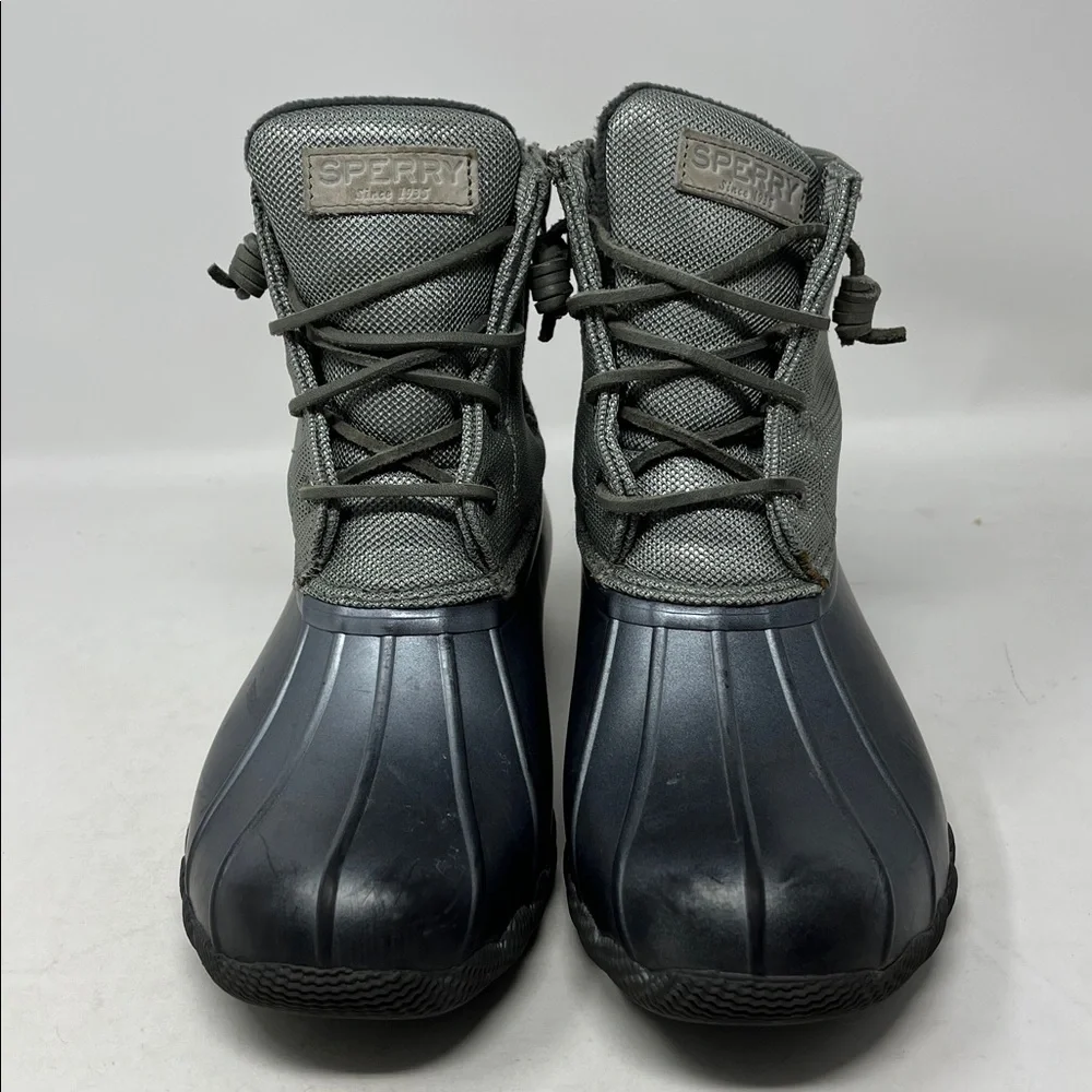 SPERRY Saltwater Silver Puff Nylon Quilted Waterproof Duck Boot Pewter Sz 8